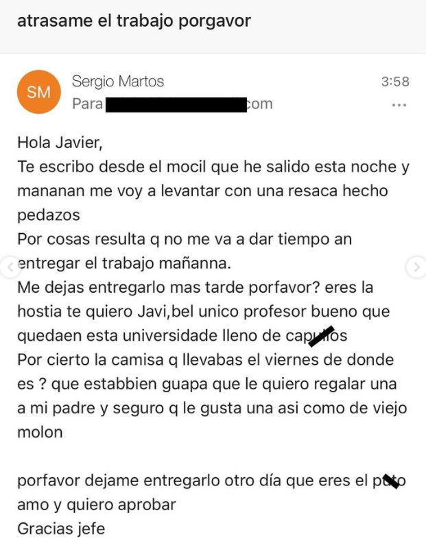 Correo enviado por el alumno. 'Instagram'