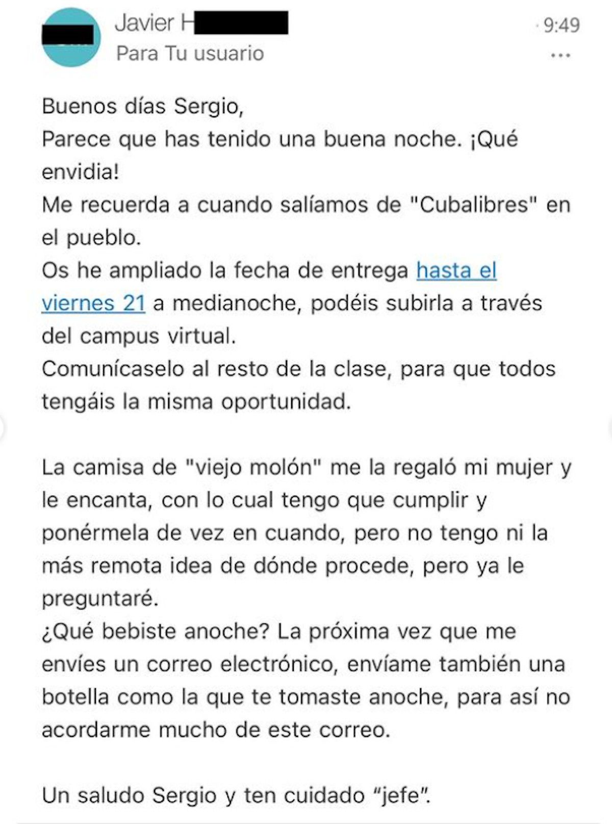 Correo enviado por el docente.  'INSTAGRAM'