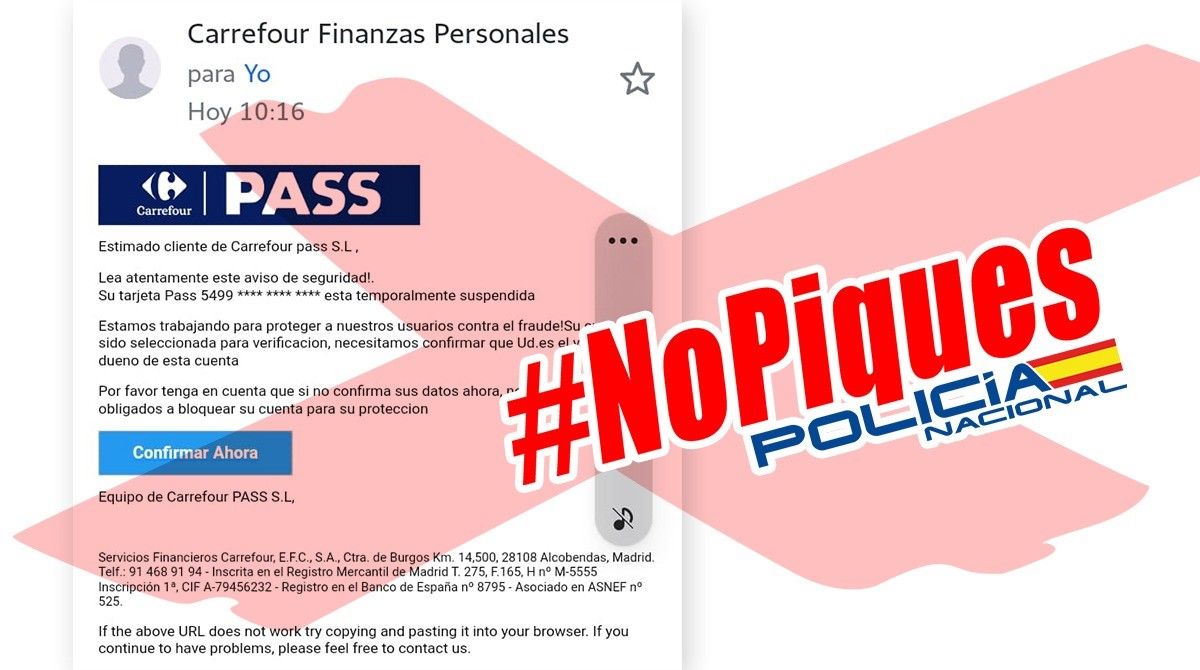 Caso de estafa haciéndose pasar por Carrefour. 