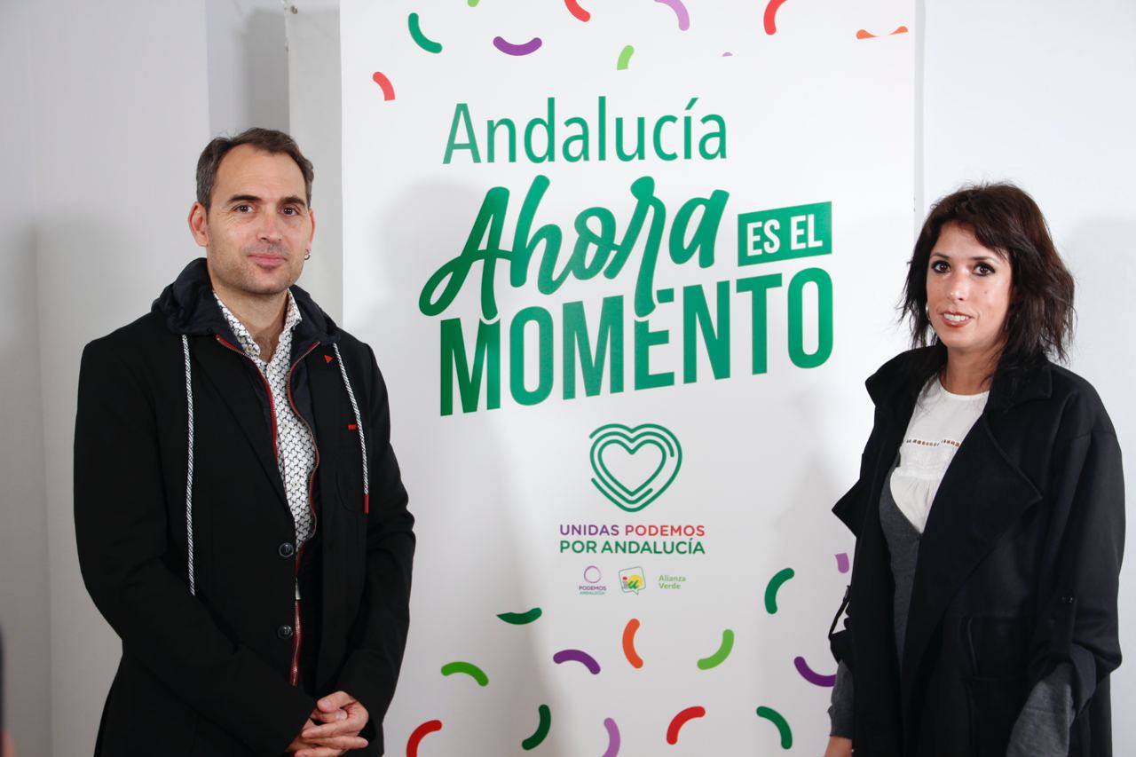 Toni Valero y Martina Velarde, de Unidas Podemos, presentando la campaña 'Andalucía, ahora es el momento'.