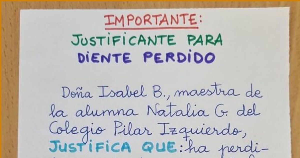 Justificante para diente perdido de una maestra de Granada al Ratoncito Pérez.