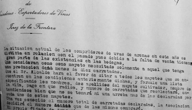 RESPUESTA DE LA ASOCIACIÓN GREMIAL DE EXPORTADOTES CRIADORES DE VINO DE JEREZ. 1933