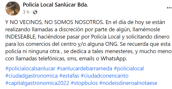 Denuncia de la Polícia Local de Sanlúcar.