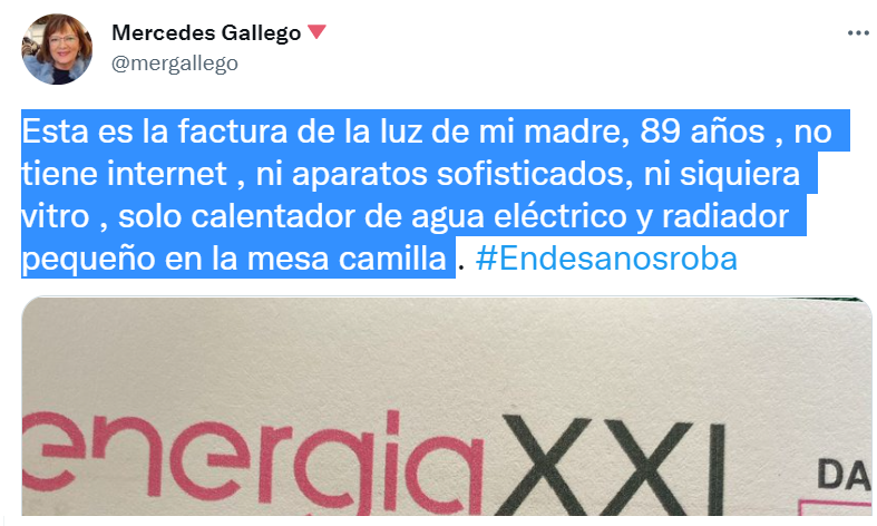 Indignación en redes ante los de 200 euros de factura de la luz de un mujer de 89 años