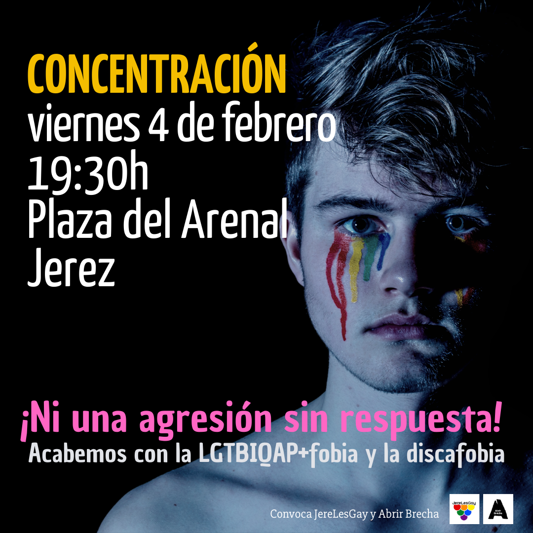 Cartel de la concentración contra la última agresión de LGTBIQA+ en Jerez.