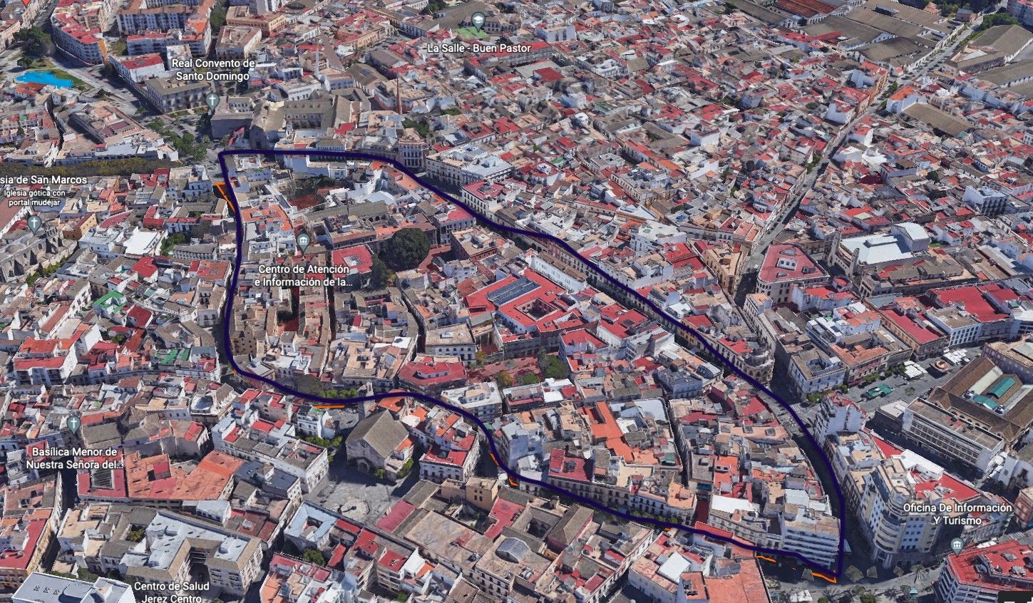El espacio que ocupaba la antigua judería del Jerez medieval en una imagen satélite
