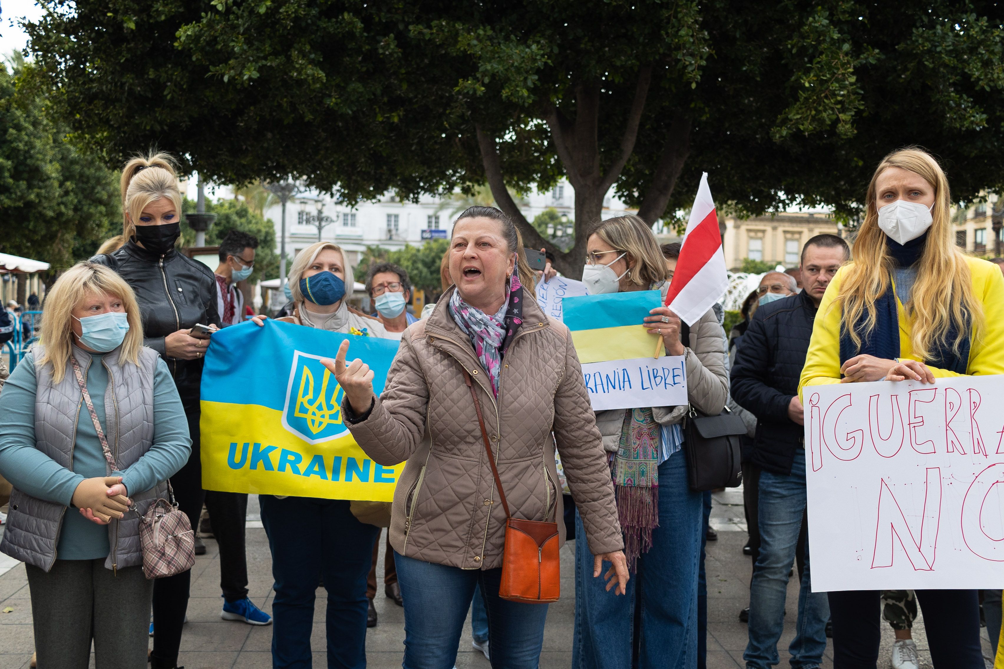 Manifestación de ucranianos contra la guerra en Jerez.