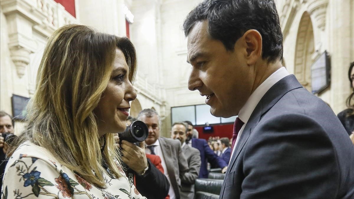 Juanma Moreno y Susana Díaz en la sesión de investidura del nuevo presidente de la Junta. 