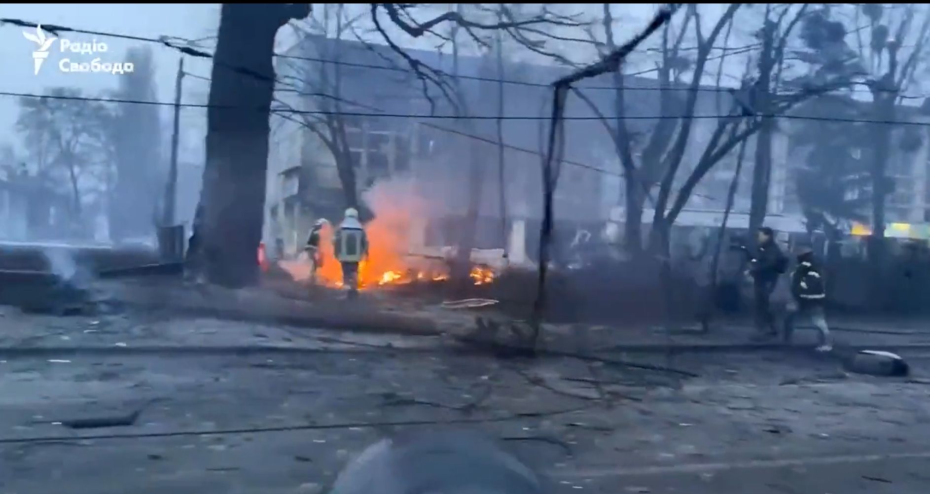 La zona bombardeada por el ejército ruso en Kiev